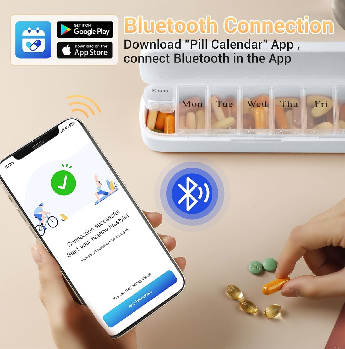 Smart Bluetooth Pill Organizer with App & Medication Reminders